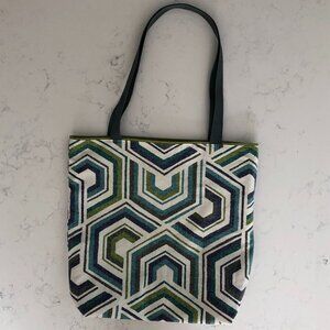 Hand Crafted Reversible Fabric Utility Tote Bag in Geometric Print/Solid OS NWOT